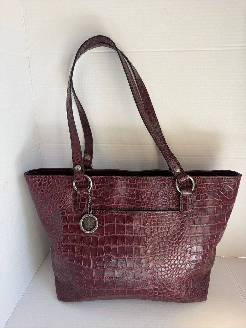 Patricia Nash 10th Anniversary Plum Lindsell Croc Embossed Leather Tote
